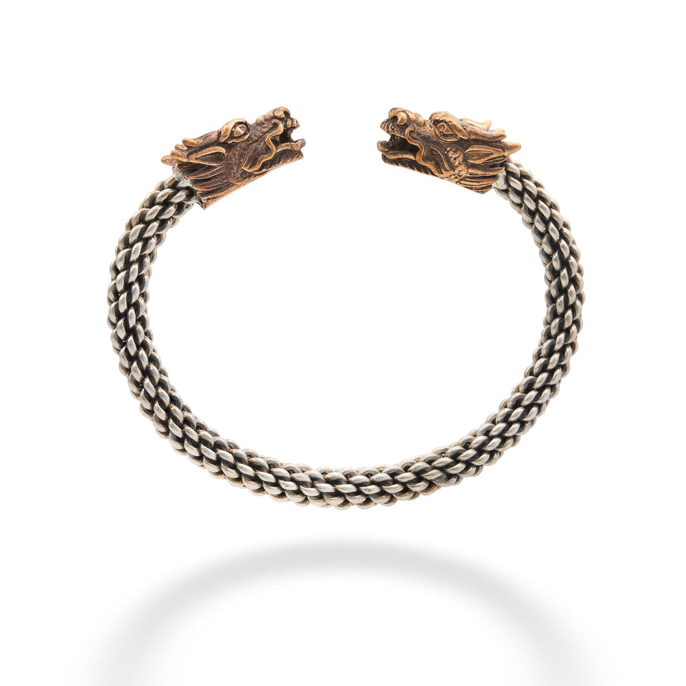 Amazon.com: COOLSTEELANDBEYOND Dragon Head Bracelet Gold Color, Cuff  Bracelet Adjustable, Steel Braided Cable Bangle for Mens: Clothing, Shoes &  Jewelry